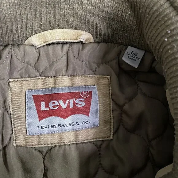 Levis Trucker Jacket Mens XL Khaki Full Zip Button Outdoor Utility Casual - Picture 4 of 9